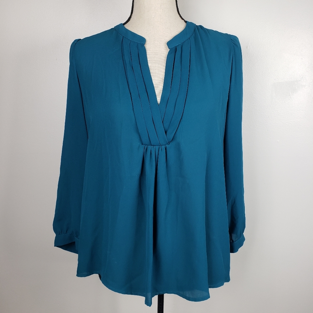 Eclair | Stich Fix Teal Semi-sheer V-neck Blouse L